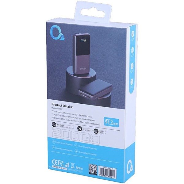 پاور بانک فست شارژ اکسیژن OX-130 PD 22.5W ظرفیت 20000 میلی آمپر ساعت