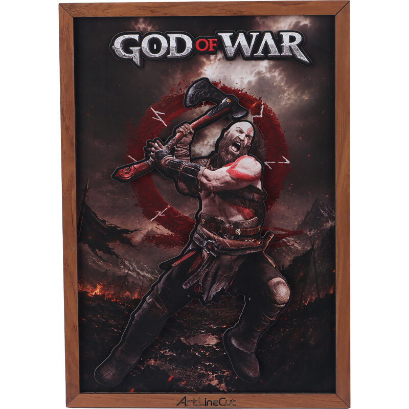 تابلو شاسی سه بعدی آرت لاین کات طرح God Of War سایز 30*40 سانتی متر