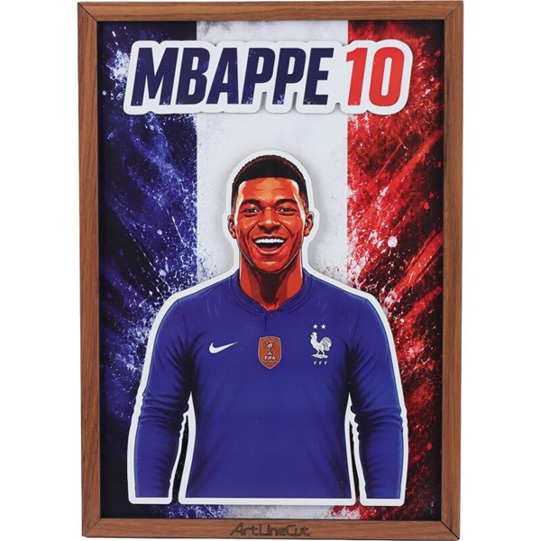 تابلو شاسی سه بعدی آرت لاین کات طرح Mbappe سایز 30*40 سانتی متر