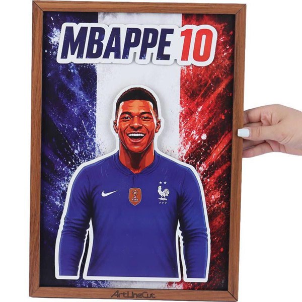 تابلو شاسی سه بعدی آرت لاین کات طرح Mbappe سایز 30*40 سانتی متر