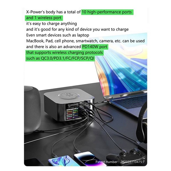 شارژر و تستر مکانیک X-Power 10Port QC3.0 PD 150W Type-C/USB