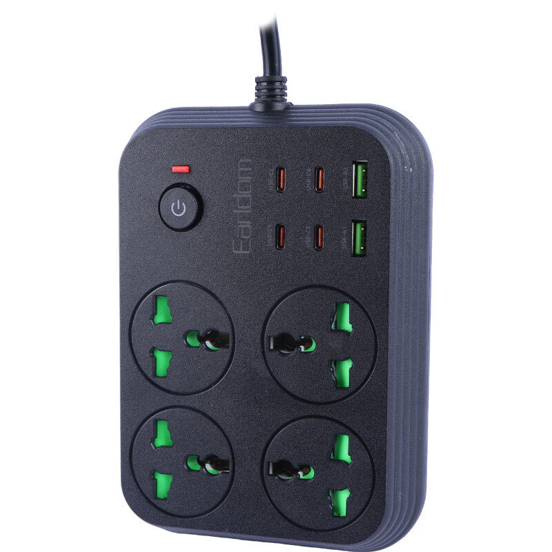 چند راهی 4 خانه ارلدام ES-SC30 با کابل 1.85 متری + شارژر USB و Type-C