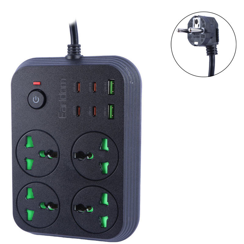 چند راهی 4 خانه ارلدام ES-SC30 با کابل 1.85 متری + شارژر USB و Type-C