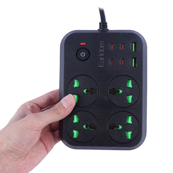 چند راهی 4 خانه ارلدام ES-SC30 با کابل 1.85 متری + شارژر USB و Type-C