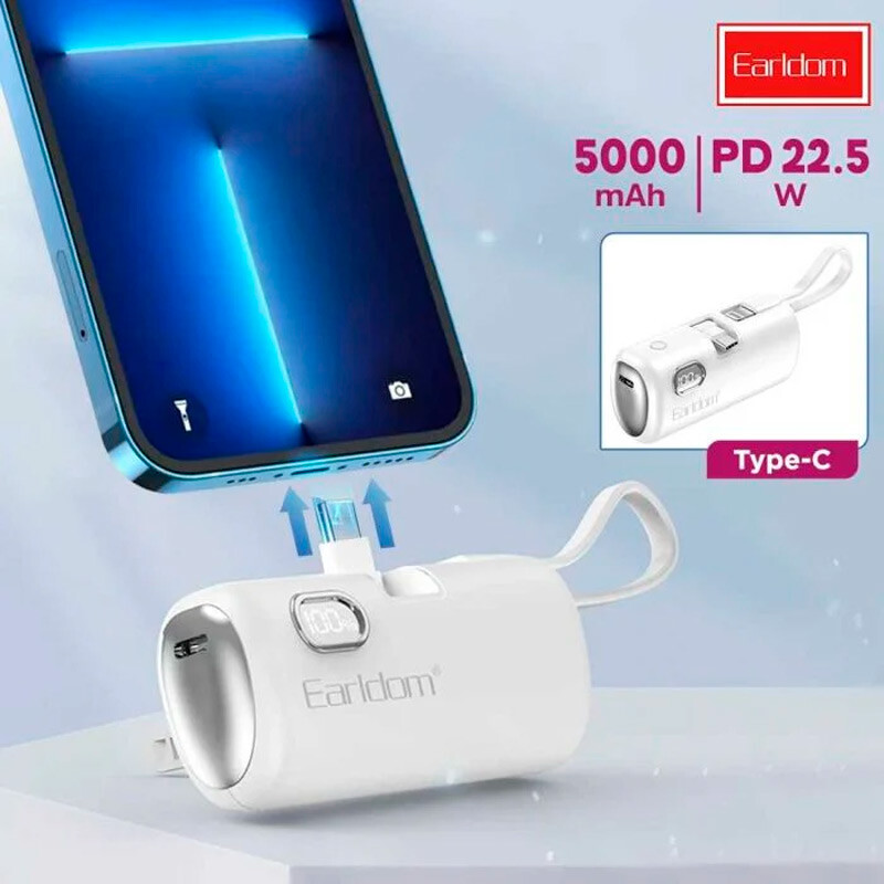 پاور بانک فست شارژ ارلدام ET-PD41C VOOC QC3.0 PD 22.5W ظرفیت 5000 میلی آمپر ساعت