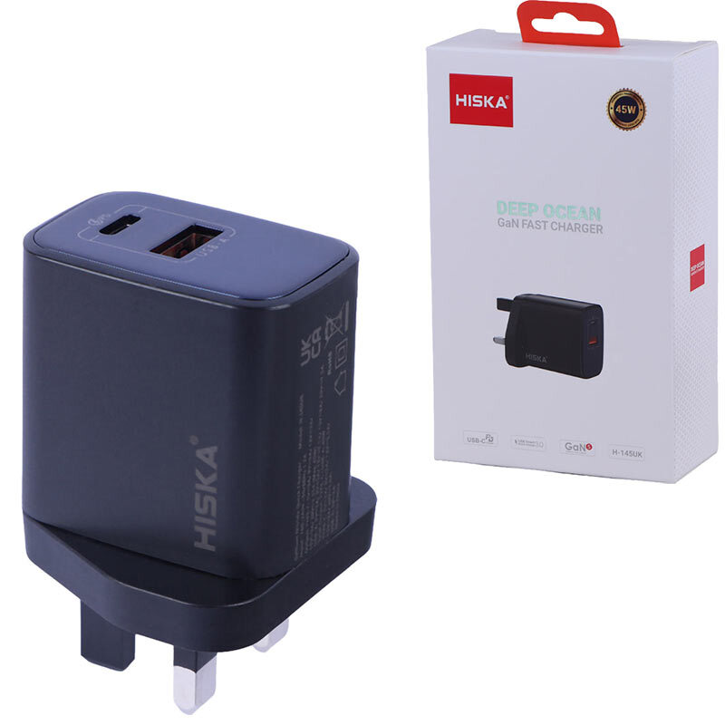 شارژر دیواری 45 وات هیسکا H-145UK GaN PD QC3.0 3A