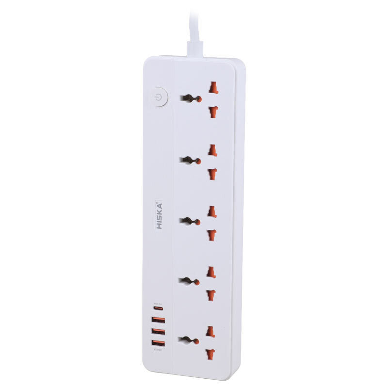 چند راهی 5 خانه هیسکا CH-5517UK با کابل 2 متری + شارژر USB و Type-C