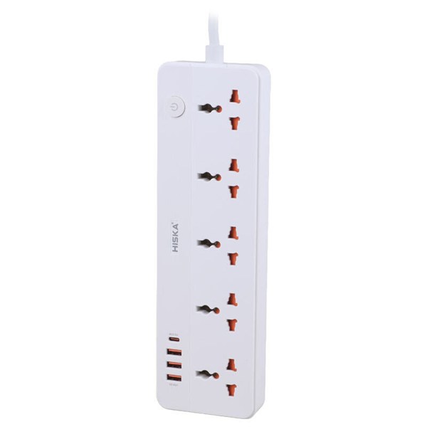 چند راهی 5 خانه هیسکا CH-5517UK با کابل 2 متری + شارژر USB و Type-C