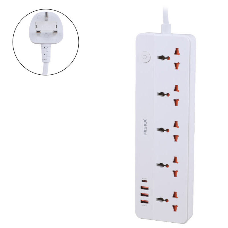 چند راهی 5 خانه هیسکا CH-5517UK با کابل 2 متری + شارژر USB و Type-C