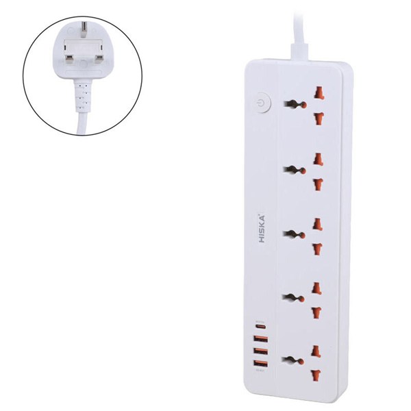 چند راهی 5 خانه هیسکا CH-5517UK با کابل 2 متری + شارژر USB و Type-C
