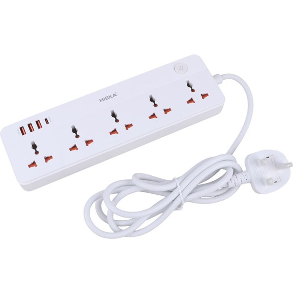 چند راهی 5 خانه هیسکا CH-5517UK با کابل 2 متری + شارژر USB و Type-C