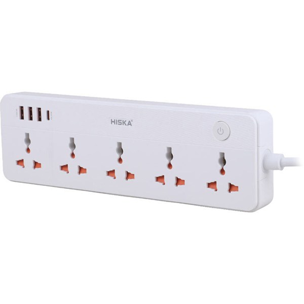 چند راهی 5 خانه هیسکا CH-5517UK با کابل 2 متری + شارژر USB و Type-C