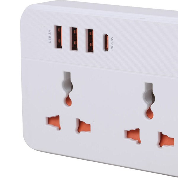 چند راهی 5 خانه هیسکا CH-5517UK با کابل 2 متری + شارژر USB و Type-C