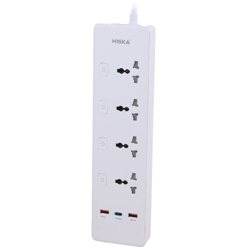 چند راهی 4 خانه هیسکا CH-5518UK با کابل 2 متری + شارژر USB و Type-C