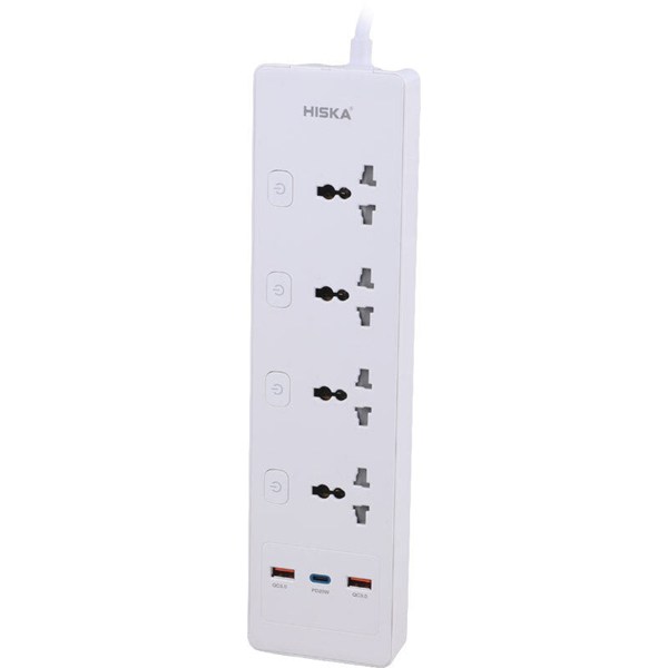 چند راهی 4 خانه هیسکا CH-5518UK با کابل 2 متری + شارژر USB و Type-C