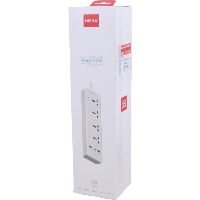 چند راهی 4 خانه هیسکا CH-5518UK با کابل 2 متری + شارژر USB و Type-C