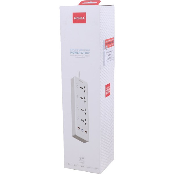 چند راهی 4 خانه هیسکا CH-5518UK با کابل 2 متری + شارژر USB و Type-C
