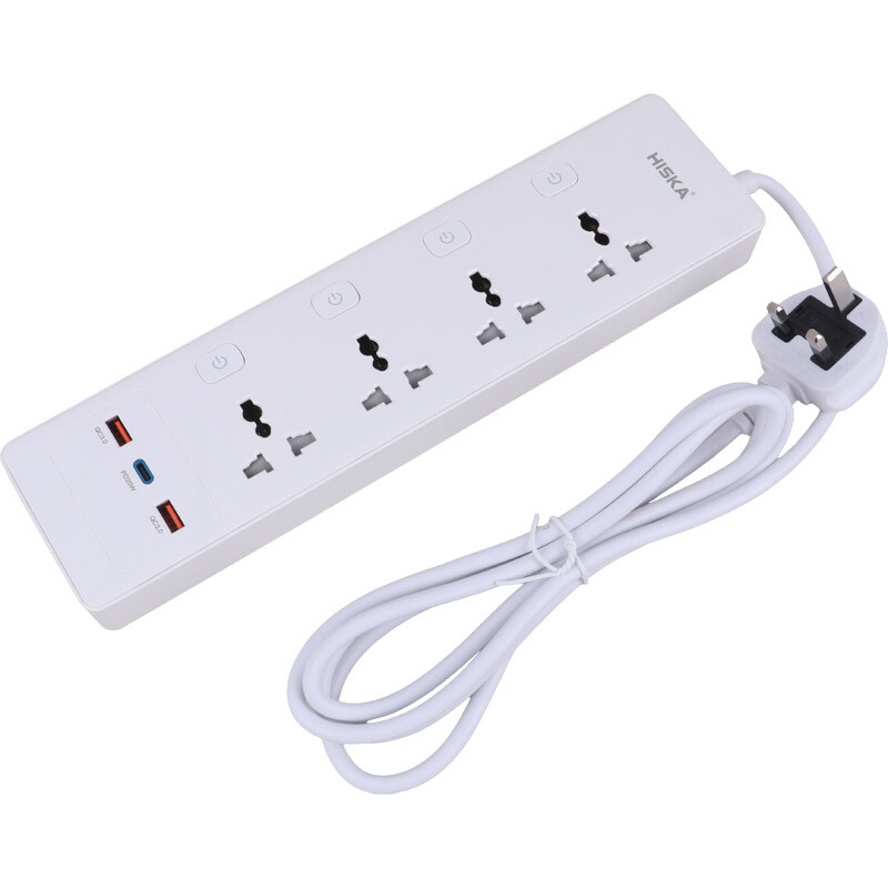 چند راهی 4 خانه هیسکا CH-5518UK با کابل 2 متری + شارژر USB و Type-C