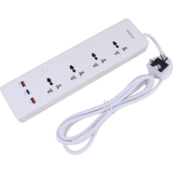 چند راهی 4 خانه هیسکا CH-5518UK با کابل 2 متری + شارژر USB و Type-C