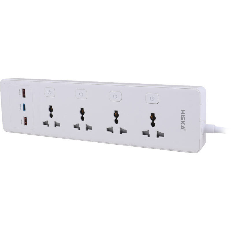 چند راهی 4 خانه هیسکا CH-5518UK با کابل 2 متری + شارژر USB و Type-C