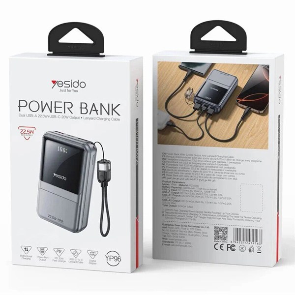 پاور بانک فست شارژ یسیدو YP96 PD 22.5W ظرفیت 10000 میلی آمپر ساعت