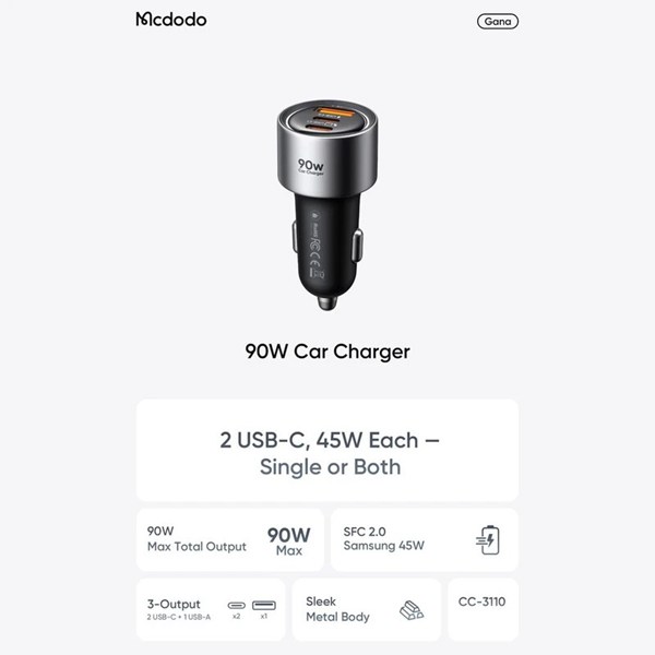 شارژر فندکی 45 وات مک دودو Gana CC-311