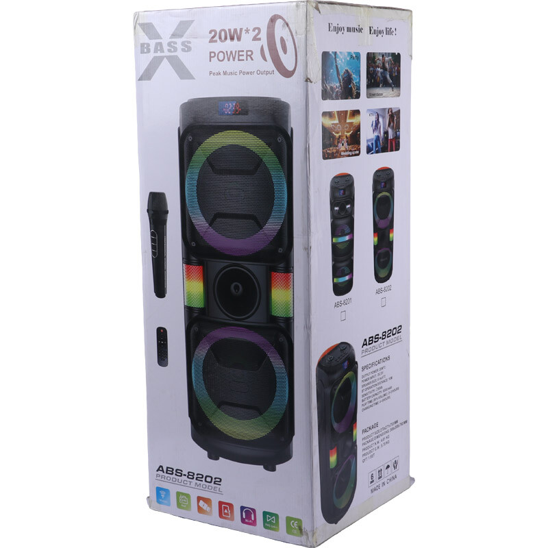 اسپیکر چمدانی بلوتوثی ایکس بیس ABS-8202 + میکروفون و ریموت کنترل