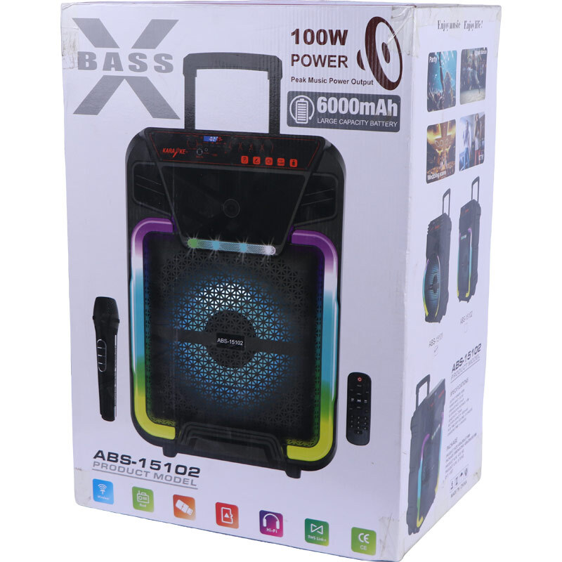 اسپیکر چمدانی بلوتوثی ایکس بیس ABS-15101 + میکروفون و ریموت کنترل