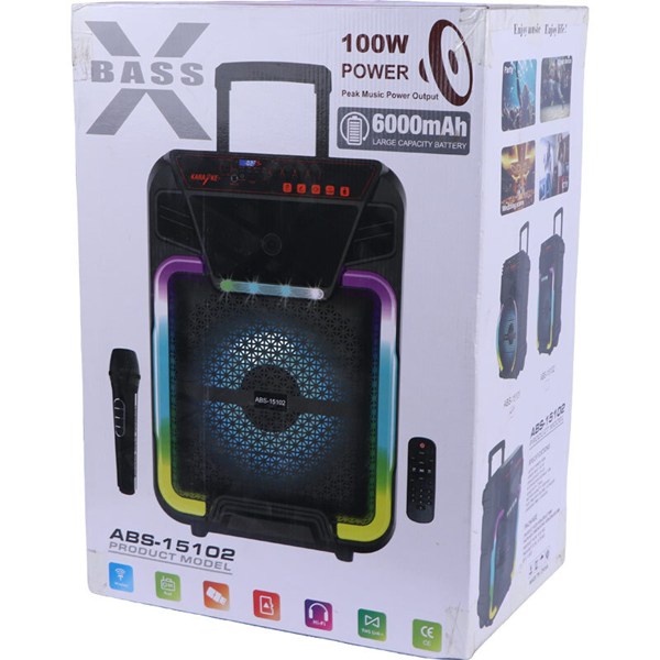 اسپیکر چمدانی بلوتوثی ایکس بیس ABS-15101 + میکروفون و ریموت کنترل