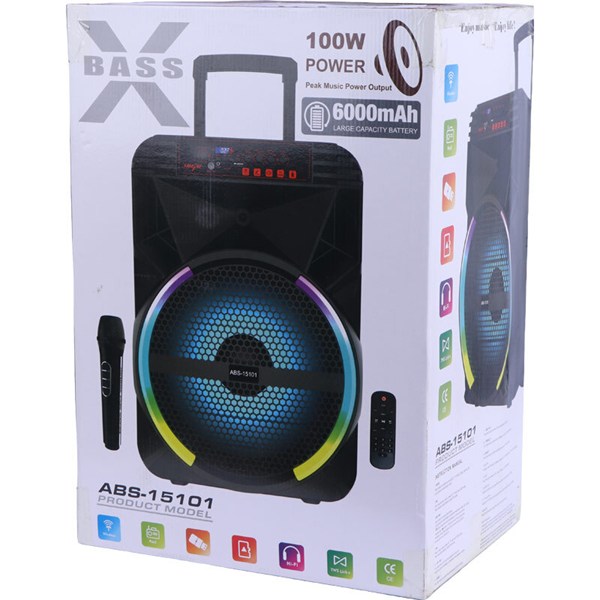 اسپیکر چمدانی بلوتوثی ایکس بیس ABS-15101 + میکروفون و ریموت کنترل