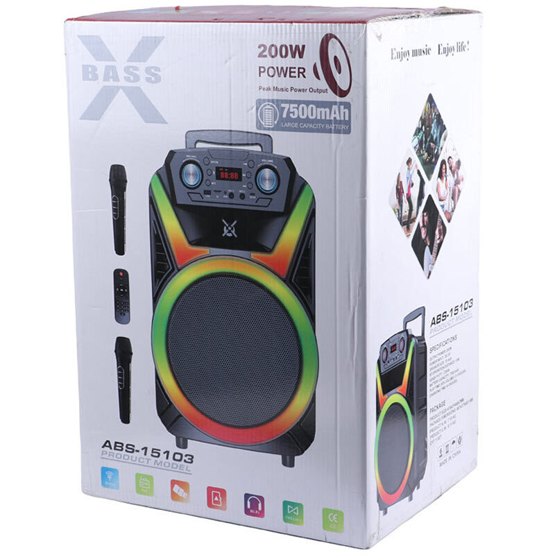 اسپیکر چمدانی بلوتوثی ایکس بیس ABS-15103 + میکروفون و ریموت کنترل