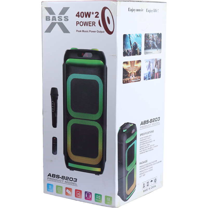 اسپیکر چمدانی بلوتوثی ایکس بیس ABS-8203 + میکروفون و ریموت کنترل