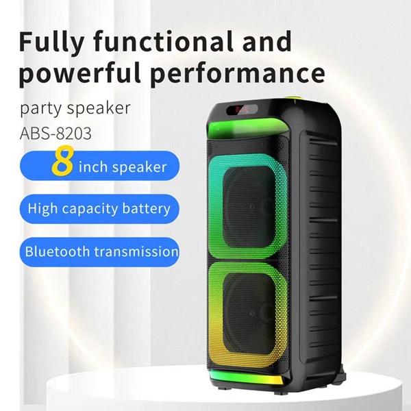 اسپیکر چمدانی بلوتوثی ایکس بیس ABS-8203 + میکروفون و ریموت کنترل