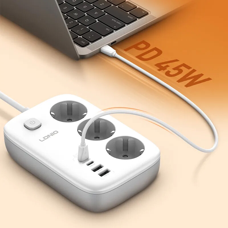 چند راهی 3 خانه ارت دار الدینیو SE2 با کابل 2 متری + شارژر USB و Type-C