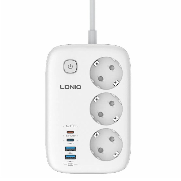 چند راهی 3 خانه ارت دار الدینیو SE2 با کابل 2 متری + شارژر USB و Type-C
