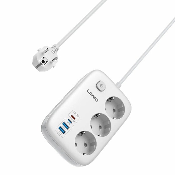 چند راهی 3 خانه ارت دار الدینیو SE2 با کابل 2 متری + شارژر USB و Type-C