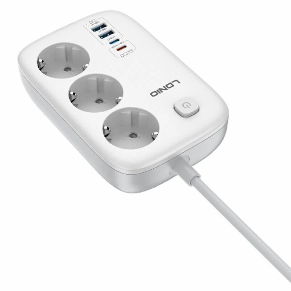 چند راهی 3 خانه ارت دار الدینیو SE2 با کابل 2 متری + شارژر USB و Type-C