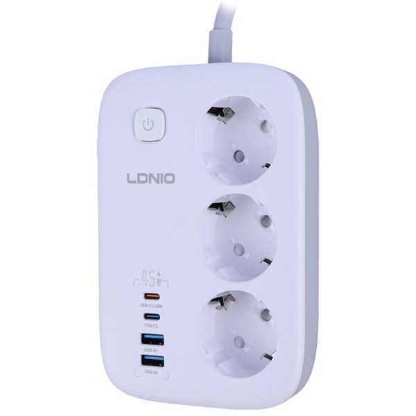 چند راهی 3 خانه ارت دار الدینیو SE2 با کابل 2 متری + شارژر USB و Type-C