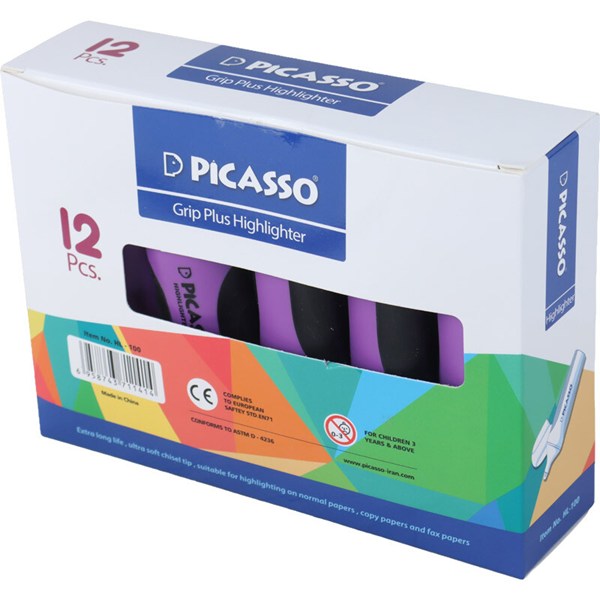 ماژیک هایلایت نوک تخت پیکاسو HL100 بسته 12 عددی