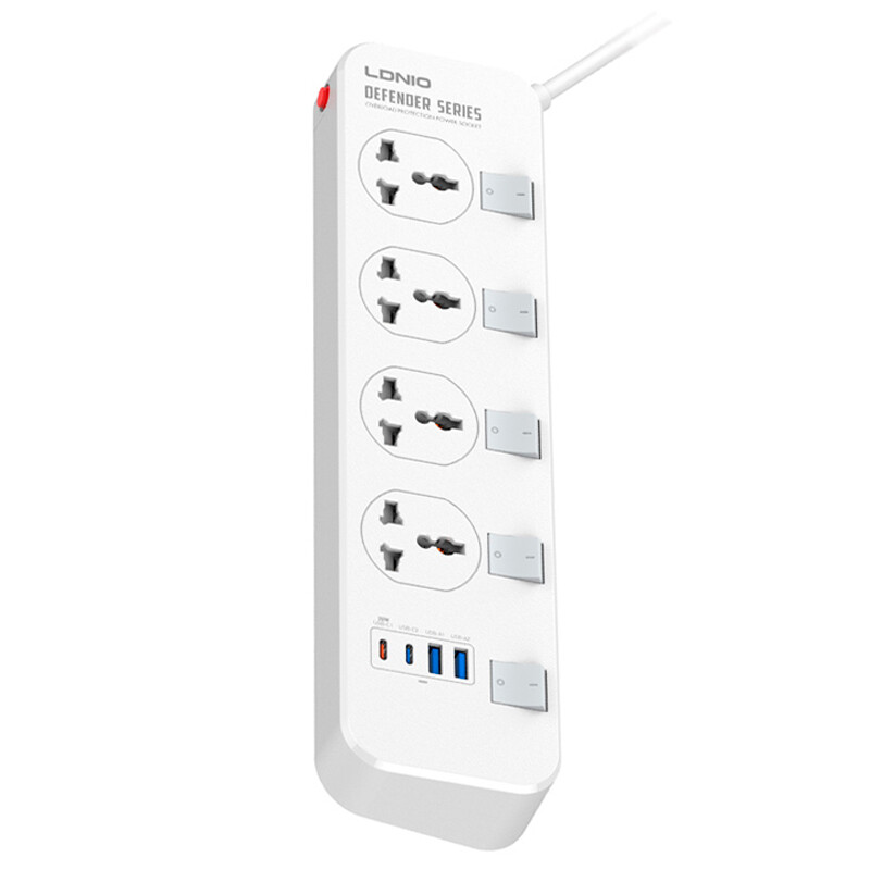 چند راهی 4 خانه ارت دار الدینیو SC4408C با کابل 2 متری + شارژر USB و Type-C
