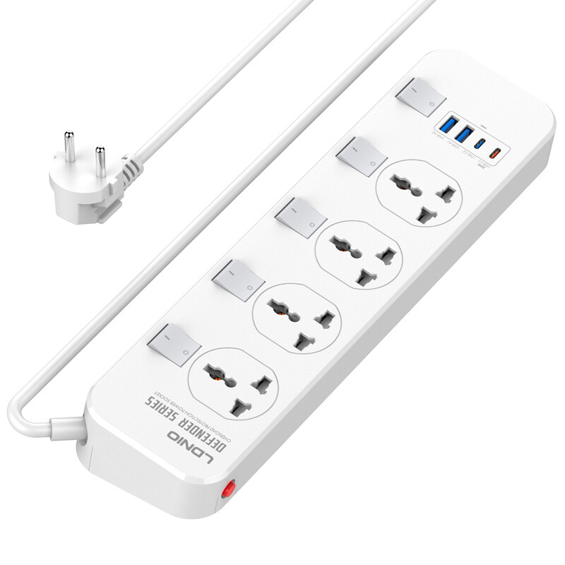 چند راهی 4 خانه ارت دار الدینیو SC4408C با کابل 2 متری + شارژر USB و Type-C