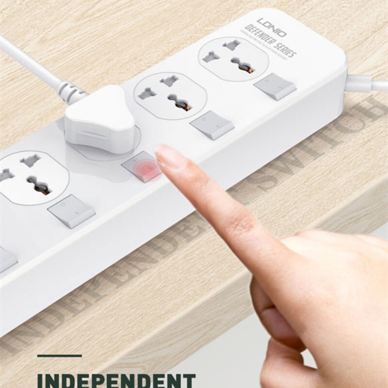 چند راهی 4 خانه ارت دار الدینیو SC4408C با کابل 2 متری + شارژر USB و Type-C