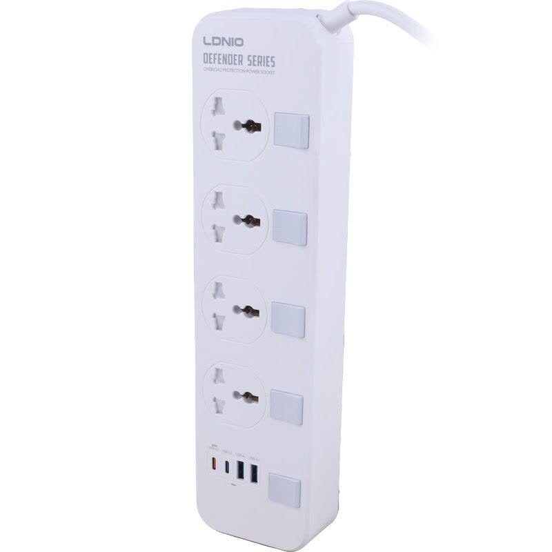 چند راهی 4 خانه ارت دار الدینیو SC4408C با کابل 2 متری + شارژر USB و Type-C