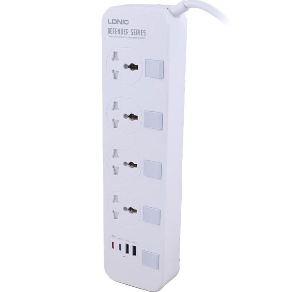 چند راهی 4 خانه ارت دار الدینیو SC4408C با کابل 2 متری + شارژر USB و Type-C