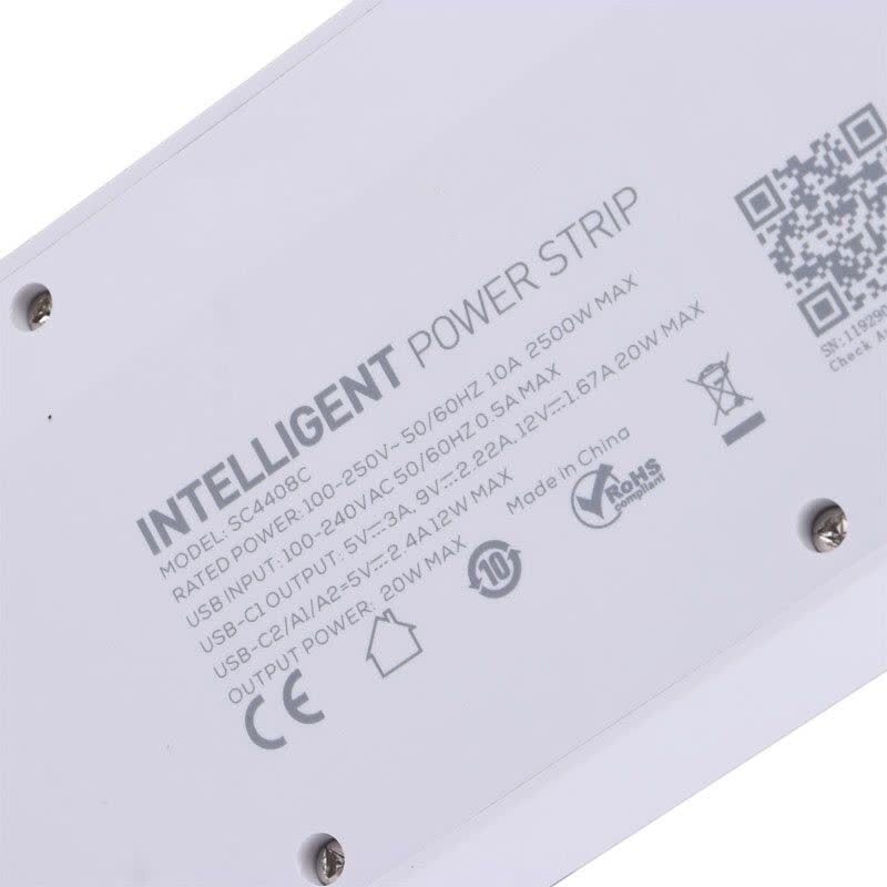 چند راهی 4 خانه ارت دار الدینیو SC4408C با کابل 2 متری + شارژر USB و Type-C