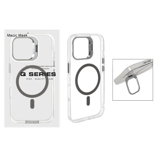 قاب اورجینال Q Series Bracket کریستالی Magsafe لنز استندشو Apple iPhone 16 - خاکستری (پک دار)