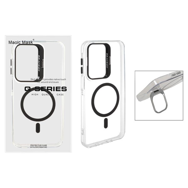 قاب اورجینال Q Series Bracket کریستالی Magsafe لنز استندشو Samsung Galaxy A17 / A16 / A26 - مشکی (پک دار)
