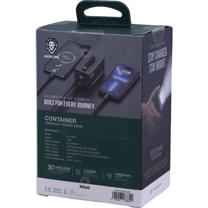 پاور بانک فست شارژ گرین لاین Container GL-PX61 GNCOTPXPB20 QC3.0 PD 22.5W ظرفیت 20000 میلی‌ آمپر ساعت