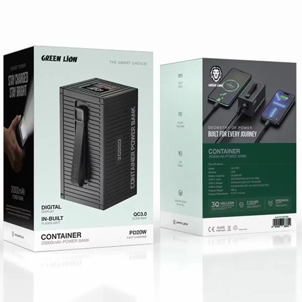 پاور بانک فست شارژ گرین لاین Container GL-PX61 GNCOTPXPB20 QC3.0 PD 22.5W ظرفیت 20000 میلی‌ آمپر ساعت