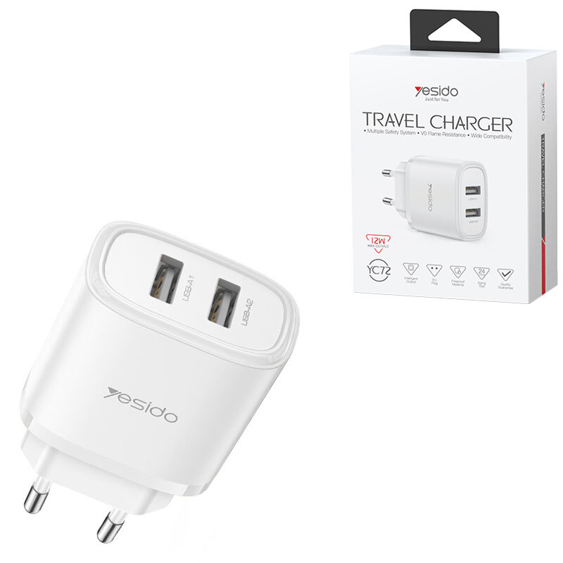 شارژر دیواری 12 وات یسیدو YC72 2.4A